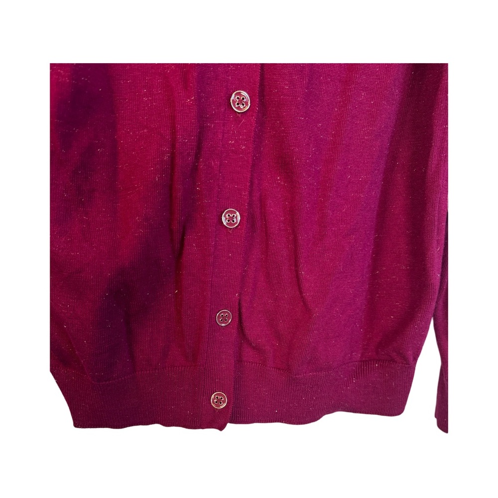 Nicole Miller Women M Cardigan Sweater Cranberry Silver Metallic Preppy Button - Picture 3 of 9